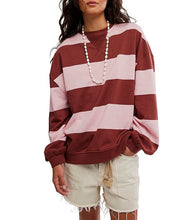 Burgundy and pink Classic Stripe Crew Wide pullover