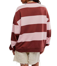 Burgundy and pink Classic Stripe Crew Wide pullover