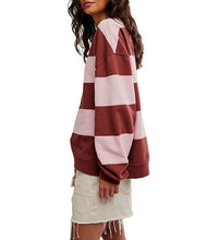 Burgundy and pink Classic Stripe Crew Wide pullover