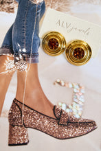 ALV Jewels Midtown Studs, Button stud silhouette, brown center gemstone, gold finish, stainless steel posts
