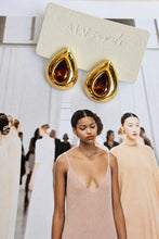 ALV Jewels Tribeca Teardrop Studs, Crystal-detailed teardrop drop studs, brown crystal centers, gold finish