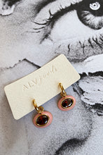 ALV Jewels EE Oval Drop Hoop Earrings — Pink, Gold-tone hoops, oval drops, pink surrounds, faceted deep red centers, sold as a pair