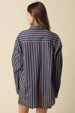 Olivaceous - Hunter Stripe Oversized Shirt: Brown Blue / Contemporary / M