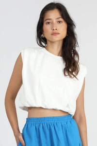 Alisa Padded Shoulder Jersey Bubble Top