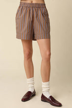 Olivaceous - Hunter Stripe Lounge Shorts: Navy Brown / Contemporary / S