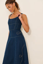Western Embroidered Denim Midi Dress