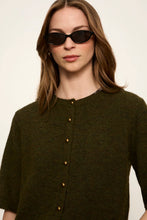 Olive Short Sleeve Cardigan in Kalamata with a button front