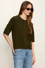 Olive Short Sleeve Cardigan in Kalamata with a button front
