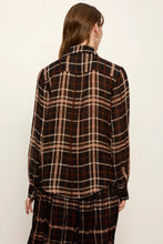 Brown plaid Meet in Paris Tie Neck Blouse with long sleeves