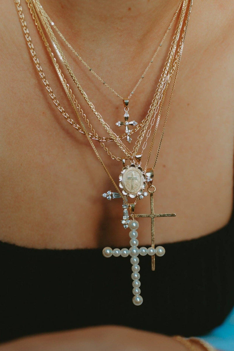 Vivian Pearl Cross Necklace