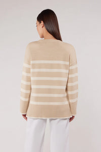 long sleeve tan sweater with stripes