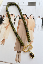 ALV Jewels Fall Carrie Necklace — Green, Green beaded strand, front clasp, pear-shaped pendant, gold-tone accents