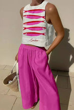 Mccolin - Fish Print Crop Top and Wide-Leg Pants Set: YELLOW / S