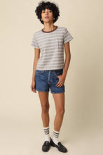 Olivaceous - Mila Stripe Baby Tee: Cream Brown / Contemporary / M