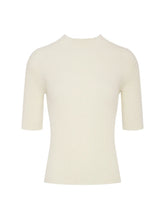 Cream High Neck Ribbed Top with short sleeves