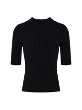 Black High Neck Ribbed Top with short sleeves