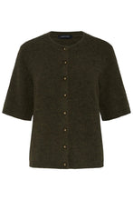 Olive Short Sleeve Cardigan in Kalamata with a button front