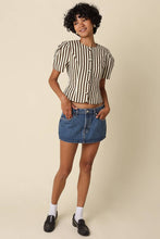 Olivaceous - Selina Stripe Puff Sleeve Top: Contemporary / Natural Brown / L