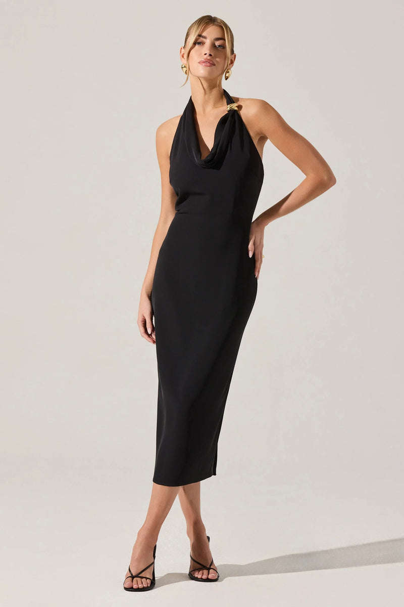 Alanna Dress in burgundy featuring open back and center slit