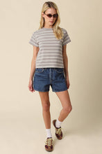 Olivaceous - Mila Stripe Baby Tee: Cream Brown / Contemporary / M