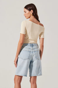 Asymmetrical neckline and fitted design on the Saylah Top by ASTR the Label