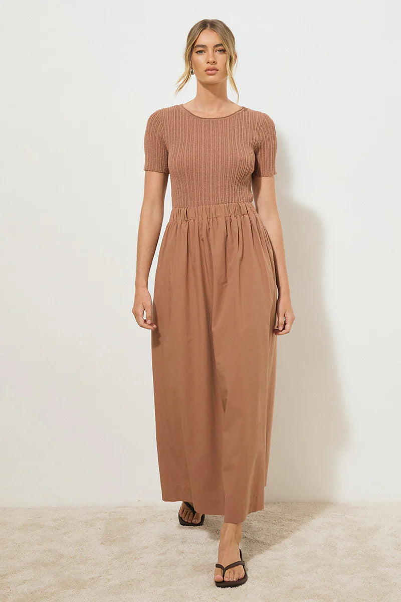 Eternal Knit Combo Dress Mon Ren | Neutral mixed media Maxi Dress HAZELNUT / SMALL Eternal Knit Combo Dress Mon Ren | Neutral mixed media Maxi Dress HAZELNUT / SMALL