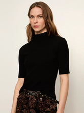 Black High Neck Ribbed Top with short sleeves