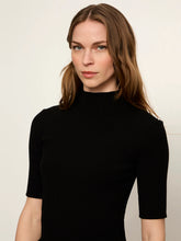 Black High Neck Ribbed Top with short sleeves