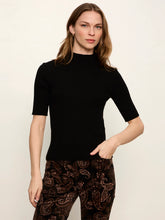 Black High Neck Ribbed Top with short sleeves
