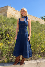 Western Embroidered Denim Midi Dress
