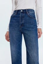 Close-up of button fly and classic five-pocket detailing