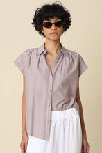 Olivaceous - Brielle Striped Flutter Sleeve Blouse: Brown / Contemporary / S