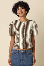Olivaceous - Selina Stripe Puff Sleeve Top: Contemporary / Natural Brown / S