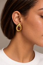 ALV Jewels Tribeca Teardrop Studs, Crystal-detailed teardrop drop studs, brown crystal centers, gold finish