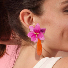 Michael Nash Jewelry - Flora Fuchsia Resin Floral Clip On Earring With Orange Drop