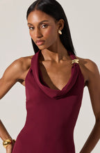 Alanna Dress in burgundy featuring open back and center slit