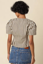 Olivaceous - Selina Stripe Puff Sleeve Top: Contemporary / Natural Brown / M