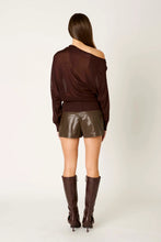 NIA Beatrice Sweater in Brown, back model view of draped knit