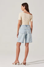 Cream off-shoulder twist top by ASTR the Label with stretch cotton and gathered detail