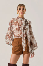 ASTR the Label Cinthia blouse in brown floral print with side button closure