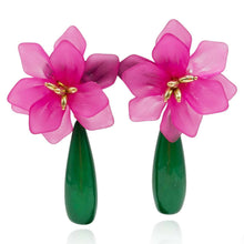 Michael Nash Jewelry - Flora Fuchsia Resin Floral Clip On Earring With Green Drop