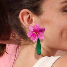 Michael Nash Jewelry - Flora Fuchsia Resin Floral Clip On Earring With Green Drop