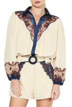 Sayla Engineer Print Button Down Blouse, Cream Multi