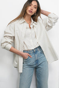 Striped two-in-one button-down top with layered effect