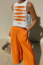 Mccolin - Fish Print Crop Top and Wide-Leg Pants Set: YELLOW / M