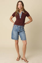 Olivaceous - Lena Contrast Collar Crop Top: Navy Denim / M
