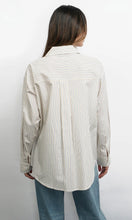 Relaxed fit stripe button-down with overlay detail