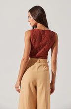 Brown High neck lace top by ASTR the Label