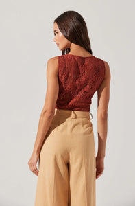 Brown High neck lace top by ASTR the Label