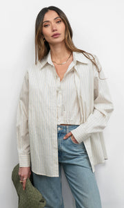 Greylin Beatrix stripe twofer blouse styled with denim